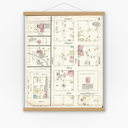 Old map wall art mockup — magnetic wood frame on white wall — Sanborn Fire Insurance Map from Boone, Boone County, Iowa (1883), Sheet #0003