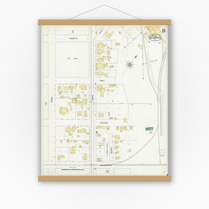 Old map wall art mockup — magnetic wood frame on white wall — Sanborn Fire Insurance Map from Beaumont, Jefferson County, Texas (1902), Sheet #0008