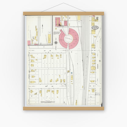 Old map wall art mockup — magnetic wood frame on white wall — Sanborn Fire Insurance Map from Antigo, Langlade County, Wisconsin (1919), Sheet #0002