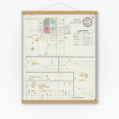 Old map wall art mockup — magnetic wood frame on white wall — Sanborn Fire Insurance Map from Waverly, Morgan County, Illinois (1894) - Complete Map Set