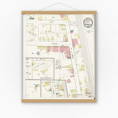Old map wall art mockup — magnetic wood frame on white wall — Sanborn Fire Insurance Map from Brooklyn, Poweshiek County, Iowa (1894), Sheet #0001