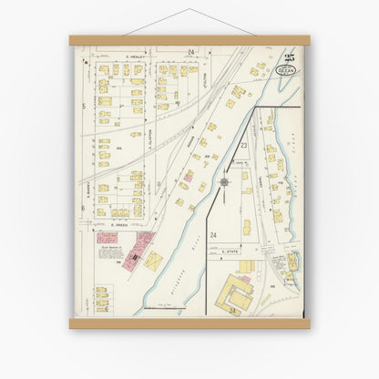 Old map wall art mockup — magnetic wood frame on white wall — Sanborn Fire Insurance Map from Olean, Cattaraugus County, New York (1915), Sheet #0025