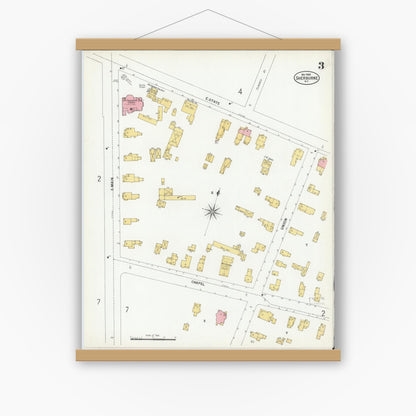 Old map wall art mockup — magnetic wood frame on white wall — Sanborn Fire Insurance Map from Sherburne, Chenango County, New York (1900), Sheet #0003