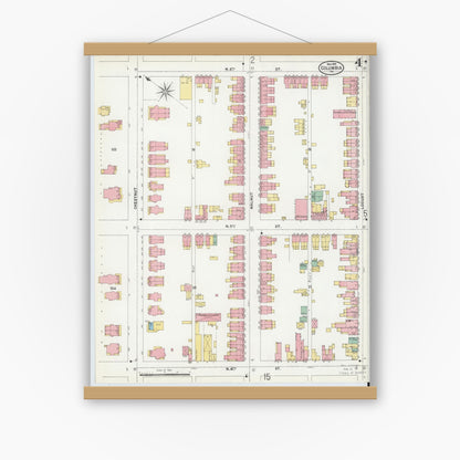 Old map wall art mockup — magnetic wood frame on white wall — Sanborn Fire Insurance Map from Columbia, Lancaster County, Pennsylvania (1899), Sheet #0004