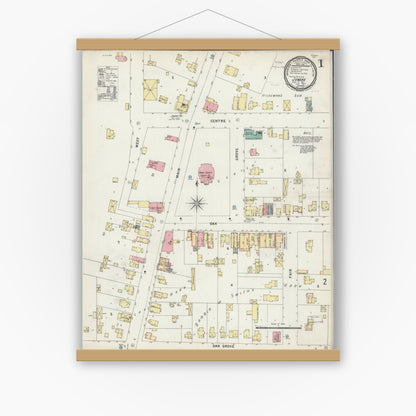 Old map wall art mockup — magnetic wood frame on white wall — Sanborn Fire Insurance Map from Juneau, Dodge County, Wisconsin (1897) - Complete Map Set