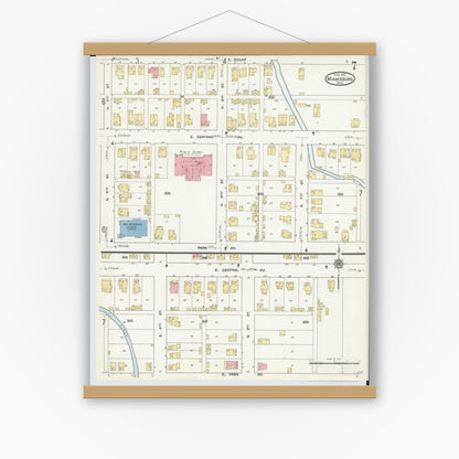 Old map wall art mockup — magnetic wood frame on white wall — Sanborn Fire Insurance Map from Miamisburg, Montgomery County, Ohio (1911), Sheet #0007