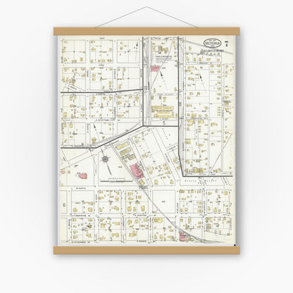 Old map wall art mockup — magnetic wood frame on white wall — Sanborn Fire Insurance Map from Victoria, Victoria County, Texas (1917), Sheet #0007