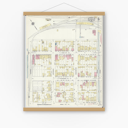 Old map wall art mockup — magnetic wood frame on white wall — Sanborn Fire Insurance Map from Hannibal, Marion County, Missouri (1913), Sheet #0005
