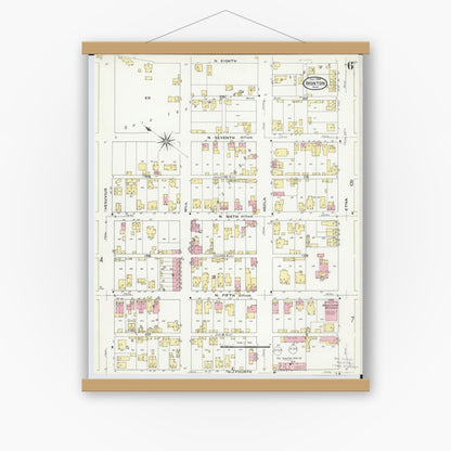 Old map wall art mockup — magnetic wood frame on white wall — Sanborn Fire Insurance Map from Ironton, Lawrence County, Ohio (1909), Sheet #0006