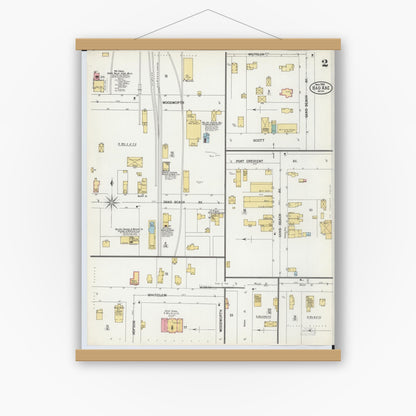 Old map wall art mockup — magnetic wood frame on white wall — Sanborn Fire Insurance Map from Bad Axe, Huron County, Michigan (1900), Sheet #0002