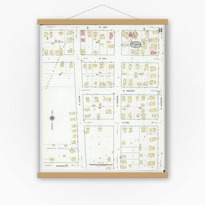 Old map wall art mockup — magnetic wood frame on white wall — Sanborn Fire Insurance Map from Albion, Calhoun County, Michigan (1918), Sheet #0011