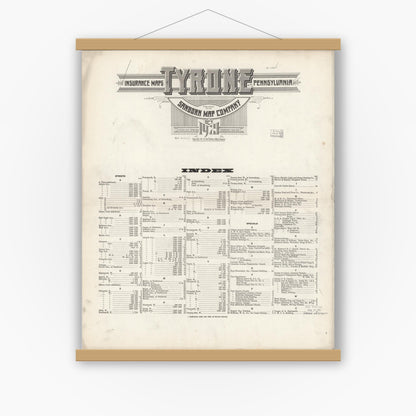 Old map wall art mockup — magnetic wood frame on white wall — Sanborn Fire Insurance Map from Tyrone, Blair County, Pennsylvania (1921), Sheet #0001