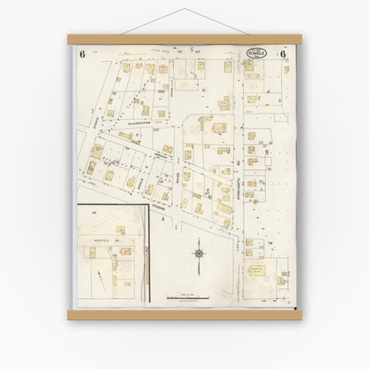 Old map wall art mockup — magnetic wood frame on white wall — Sanborn Fire Insurance Map from Humble, Harris County, Texas (1940), Sheet #0006