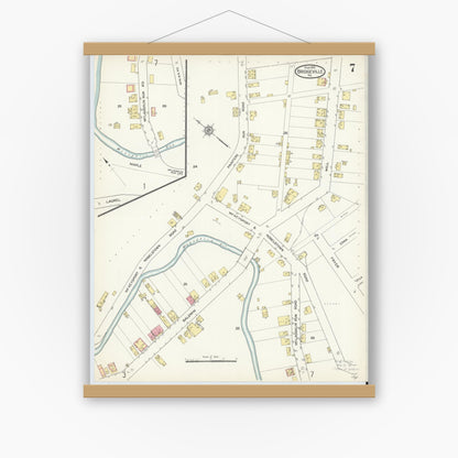 Old map wall art mockup — magnetic wood frame on white wall — Sanborn Fire Insurance Map from Bridgeville, Allegheny County, Pennsylvania (1913), Sheet #0007