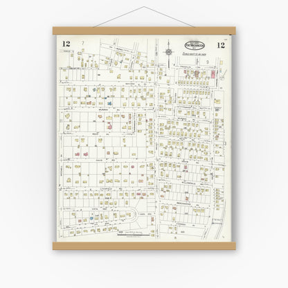 Old map wall art mockup — magnetic wood frame on white wall — Sanborn Fire Insurance Map from Port Washington, Nassau County, New York (1925), Sheet #0012