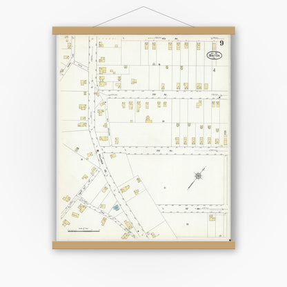 Old map wall art mockup — magnetic wood frame on white wall — Sanborn Fire Insurance Map from Winton, Lackawanna County, Pennsylvania (1912), Sheet #0009