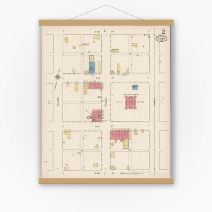 Old map wall art mockup — magnetic wood frame on white wall — Sanborn Fire Insurance Map from Roby, Fisher County, Texas (1922), Sheet #0002