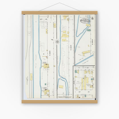 Old map wall art mockup — magnetic wood frame on white wall — Sanborn Fire Insurance Map from Benton Harbor, Berrien County, Michigan (1892), Sheet #0006