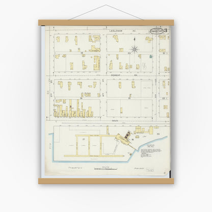 Old map wall art mockup — magnetic wood frame on white wall — Sanborn Fire Insurance Map from Frankfort, Benzie County, Michigan (1893), Sheet #0003