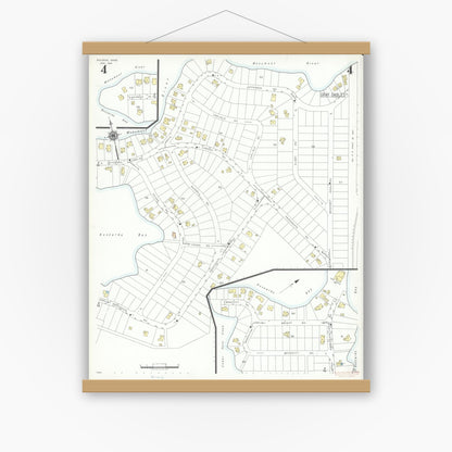 Old map wall art mockup — magnetic wood frame on white wall — Sanborn Fire Insurance Map from Bourne, Barnstable County, Massachusetts (1941), Sheet #0004