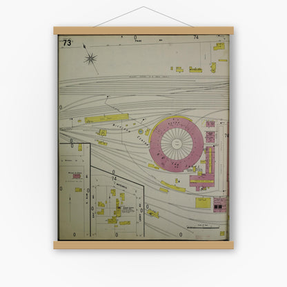 Old map wall art mockup — magnetic wood frame on white wall — Sanborn Fire Insurance Map from Jackson, Jackson County, Michigan (1907), Sheet #0073