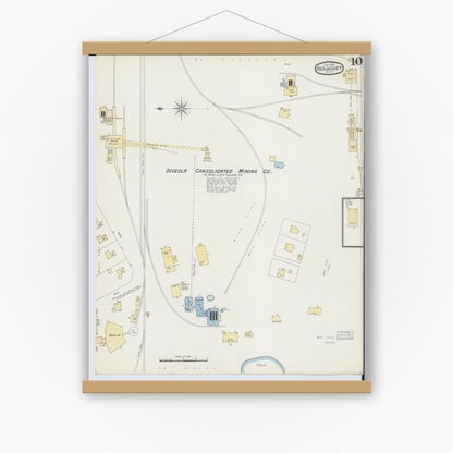 Old map wall art mockup — magnetic wood frame on white wall — Sanborn Fire Insurance Map from Red Jacket, Houghton County, Michigan (1893), Sheet #0010