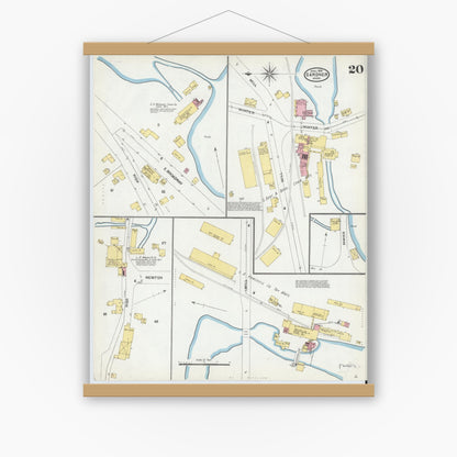 Old map wall art mockup — magnetic wood frame on white wall — Sanborn Fire Insurance Map from Gardner, Worcester County, Massachusetts (1905), Sheet #0020