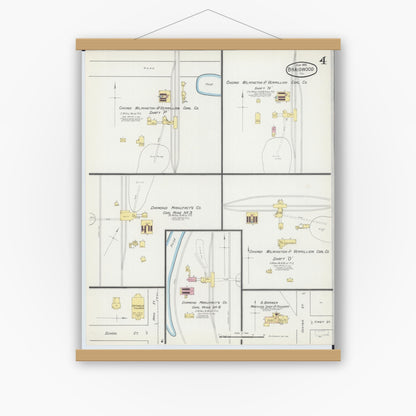 Old map wall art mockup — magnetic wood frame on white wall — Sanborn Fire Insurance Map from Braidwood, Will County, Illinois (1892), Sheet #0004