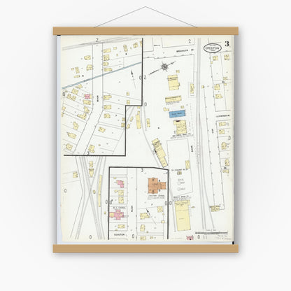 Old map wall art mockup — magnetic wood frame on white wall — Sanborn Fire Insurance Map from Creston, Wayne County, Ohio (1921), Sheet #0003