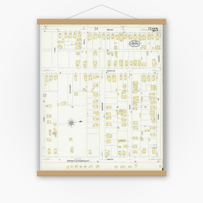Old map wall art mockup — magnetic wood frame on white wall — Sanborn Fire Insurance Map from Corning, Steuben County, New York (1908), Sheet #0025
