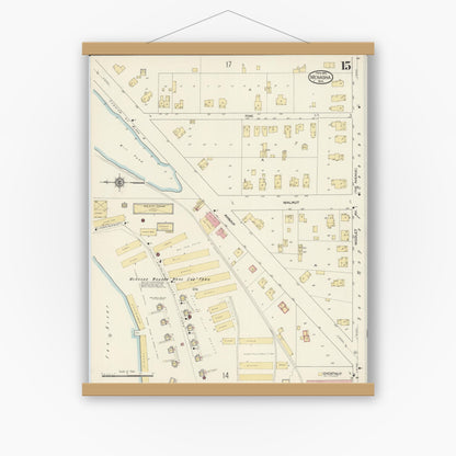 Old map wall art mockup — magnetic wood frame on white wall — Sanborn Fire Insurance Map from Menasha, Winnebago County, Wisconsin (1913), Sheet #0015