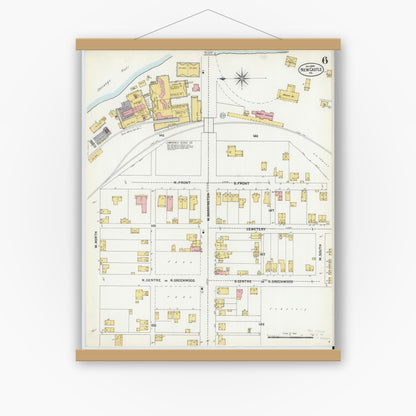 Old map wall art mockup — magnetic wood frame on white wall — Sanborn Fire Insurance Map from New Castle, Lawrence County, Pennsylvania (1899), Sheet #0006