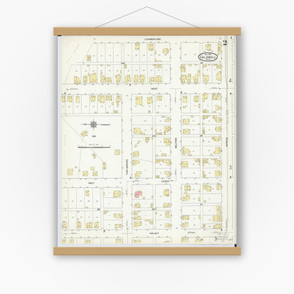 Old map wall art mockup — magnetic wood frame on white wall — Sanborn Fire Insurance Map from Caldwell, Noble County, Ohio (1911), Sheet #0002