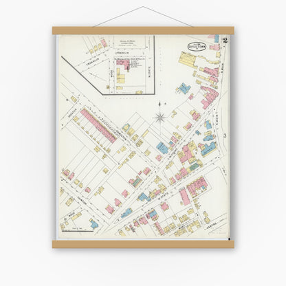 Old map wall art mockup — magnetic wood frame on white wall — Sanborn Fire Insurance Map from Doylestown, Bucks County, Pennsylvania (1896), Sheet #0002