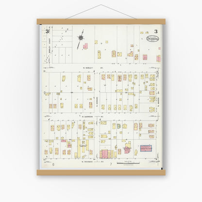 Old map wall art mockup — magnetic wood frame on white wall — Sanborn Fire Insurance Map from Dearborn, Wayne County, Michigan (1924), Sheet #0003