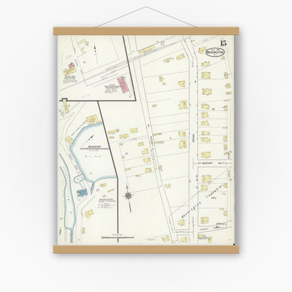Old map wall art mockup — magnetic wood frame on white wall — Sanborn Fire Insurance Map from Washington, Warren County, New Jersey (1914), Sheet #0015