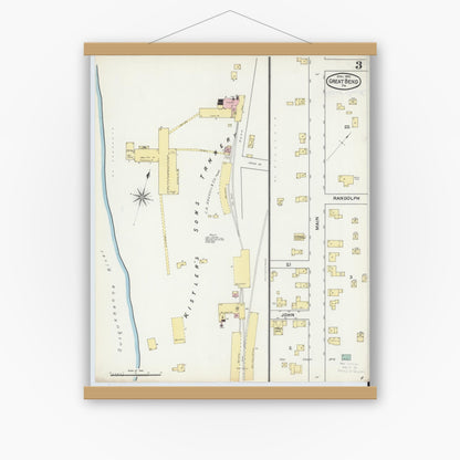 Old map wall art mockup — magnetic wood frame on white wall — Sanborn Fire Insurance Map from Great Bend, Susquehanna County, Pennsylvania (1892), Sheet #0003