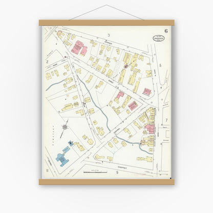 Old map wall art mockup — magnetic wood frame on white wall — Sanborn Fire Insurance Map from Andover, Essex County, Massachusetts (1911), Sheet #0006