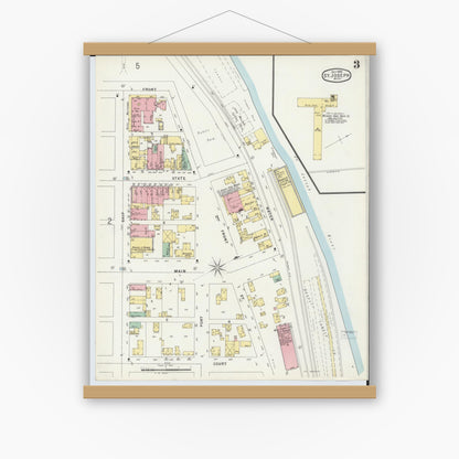 Old map wall art mockup — magnetic wood frame on white wall — Sanborn Fire Insurance Map from Saint Joseph, Berrien County, Michigan (1896), Sheet #0003