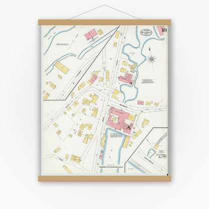Old map wall art mockup — magnetic wood frame on white wall — Sanborn Fire Insurance Map from Millbury, Worcester County, Massachusetts (1904), Sheet #0010