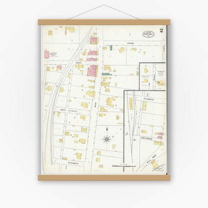 Old map wall art mockup — magnetic wood frame on white wall — Sanborn Fire Insurance Map from Patoka, Gibson County, Indiana (1907), Sheet #0002