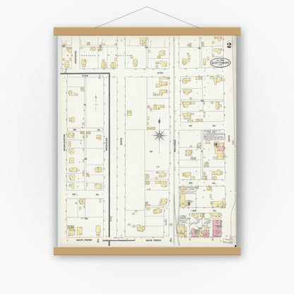 Old map wall art mockup — magnetic wood frame on white wall — Sanborn Fire Insurance Map from Scottsburg, Scott County, Indiana (1906), Sheet #0002