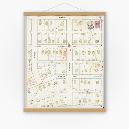 Old map wall art mockup — magnetic wood frame on white wall — Sanborn Fire Insurance Map from Paxton, Ford County, Illinois (1932), Sheet #0007