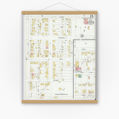 Old map wall art mockup — magnetic wood frame on white wall — Sanborn Fire Insurance Map from Ironton, Lawrence County, Ohio (1900), Sheet #0011