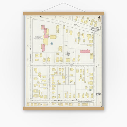 Old map wall art mockup — magnetic wood frame on white wall — Sanborn Fire Insurance Map from Pittsfield, Berkshire County, Massachusetts (1895), Sheet #0004