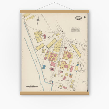 Old map wall art mockup — magnetic wood frame on white wall — Sanborn Fire Insurance Map from Millville, Cumberland County, New Jersey (1923), Sheet #0006