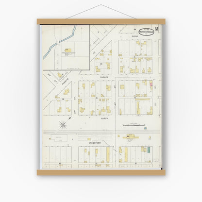 Old map wall art mockup — magnetic wood frame on white wall — Sanborn Fire Insurance Map from Morrisonville, Christian County, Illinois (1894), Sheet #0002