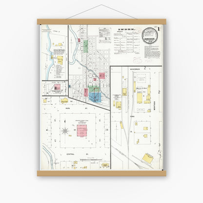 Old map wall art mockup — magnetic wood frame on white wall — Sanborn Fire Insurance Map from Hawarden, Sioux County, Iowa (1899) â€” Complete Set