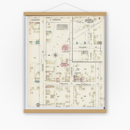 Old map wall art mockup — magnetic wood frame on white wall — Sanborn Fire Insurance Map from Appleton, Outagamie County, Wisconsin (1883), Sheet #0005