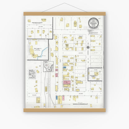 Old map wall art mockup — magnetic wood frame on white wall — Sanborn Fire Insurance Map from Ogema, Price County, Wisconsin (1929), Sheet #0001